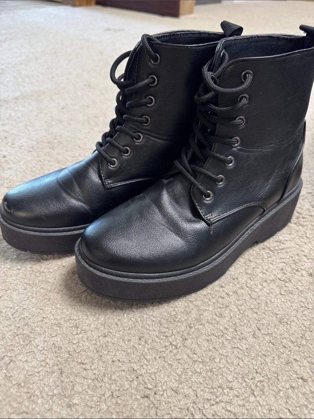 Charles Albert Black Lace-Up Platform Combat Boots